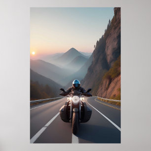 Motorfietstrip Scene voor Bikers en Rijders Poster