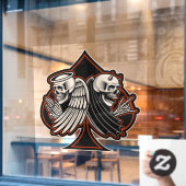 Motorfietswinkel engel in de ontwikkelingszone van raamsticker (Cafe Raam)