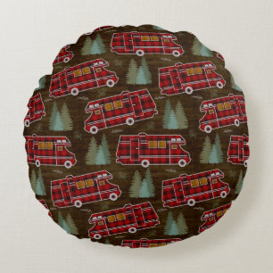 Motorhome RV Camper Travel Van Rustic Pine Pattern Rond Kussen