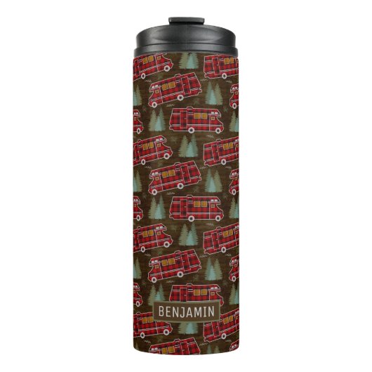 Motorhome Van RV Camper Rustic Pine Pattern | Naam Thermosbeker (Voorkant)