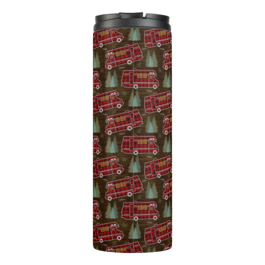 Motorhome Van RV Camper Rustic Pine Pattern | Naam Thermosbeker (Achterkant)