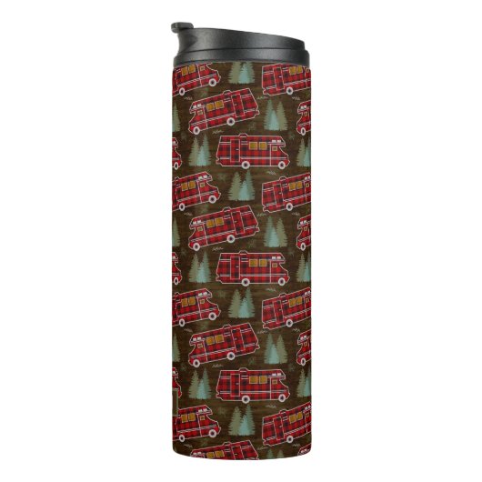 Motorhome Van RV Camper Rustic Pine Pattern | Naam Thermosbeker (Geroteerd rechts)