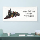 Motorlocomotief, afbeelding van cartoon spandoek (Beurs)