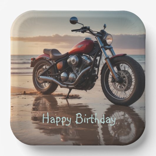 Motorrijden bij zonsondergang papieren bordje (Voorkant)