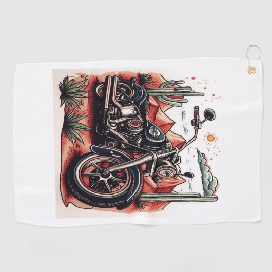 Motorrijden in Desert Cactus Westerne Set Golfhanddoek (Horizontaal)