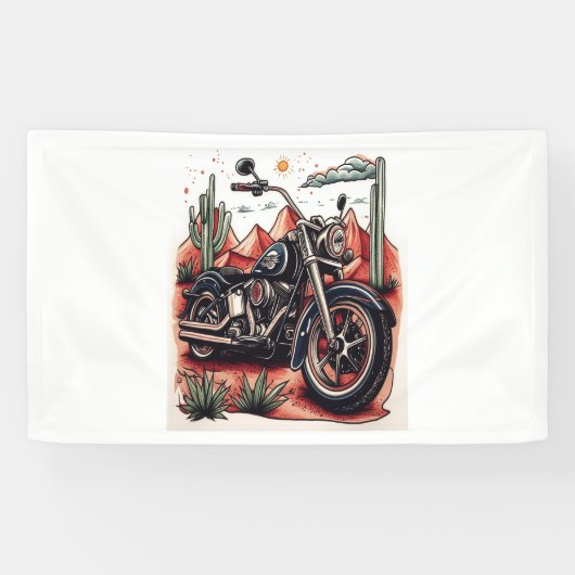 Motorrijden in Desert Cactus Westerne Set Spandoek (Horizontaal)