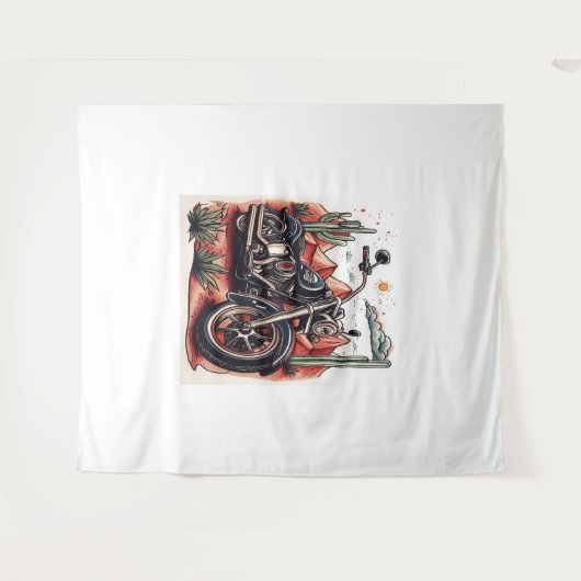 Motorrijden in Desert Cactus Westerne Set Wandkleed (Voorkant (horizontaal))