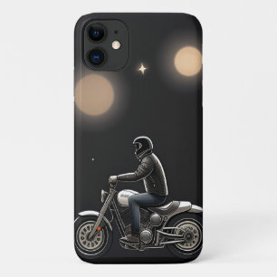 Motorrijder onder maanverlichte hemel iPhone 11 hoesje
