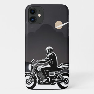 Motorrijder onder maanverlichte hemel iPhone 11 hoesje