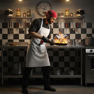 Motorrijder op een rode motor standaard schort