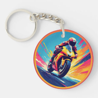 Motorrijder Racing Dynamische Illustratie Sleutelhanger