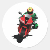 Motorrijder Rijden Rode Sportbike Ronde Sticker (Voorkant)