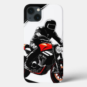 Motorrijder rijdt door moderne stad iPhone 13 hoesje