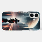 Motorrijder rijdt in futuristische stad met planee Case-Mate iPhone case (Achterkant (horizontaal))