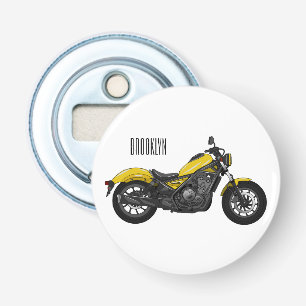 Motorrijwiel, cartoon button flesopener