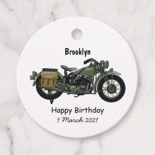 Motorrijwiel cartoon van militaire kruiser bedankjes labels