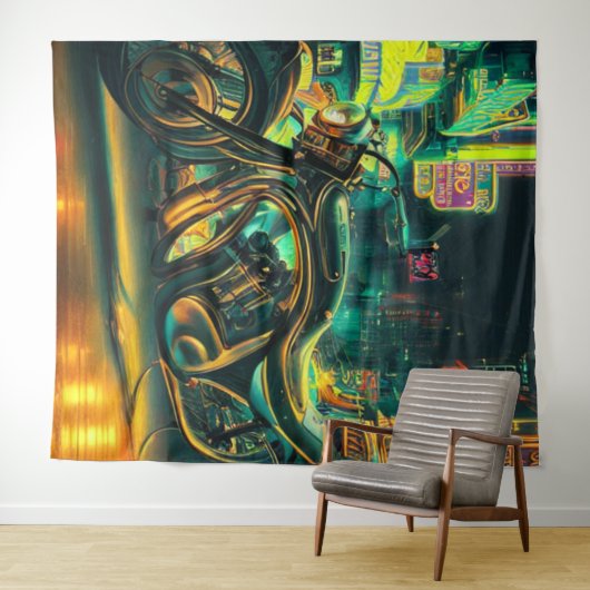 Motorrijwiel in Neon City Wandkleed (In Situ (horizontaal))