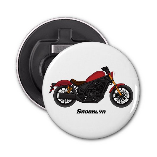 Motorrijwiel met wolkruisstijl button flesopener (Voorkant)