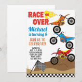 Motos, vtt saleté invitation anniversaire garçon. (Devant / Derrière)