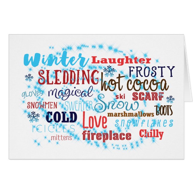 Mots d'hiver Typographie Wun Fun Carte (Devant Horizontal)