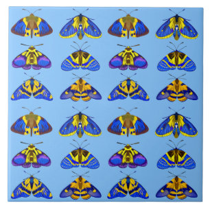 Motten in blauw, goudgeel en bruin tegeltje