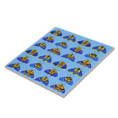 Motten in blauw, goudgeel en bruin tegeltje (Zijkant)