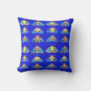 Motten in donkerblauw, oranje en turquoise buitenkussen