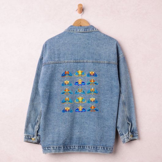 Motten in donkerblauw, Sinaasappel en turkoois Denim Jacket (Hangar)