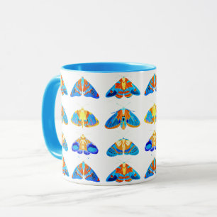 Motten in donkerblauw, Sinaasappel en turkoois Mok