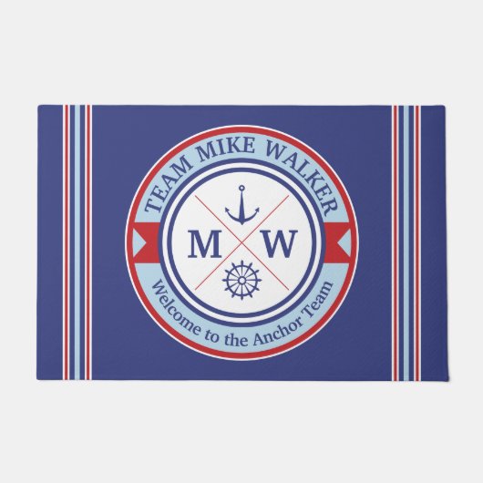 Motto monogram Nautical Logo Anchor Wheel Deurmat (Voorkant)