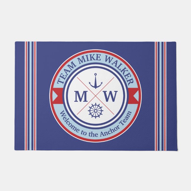 Motto monogram Nautical Logo Anchor Wheel Deurmat (Voorkant)