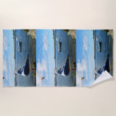 Mouette Et Bateaux Sur L'Océan, Serviette De Plage (Devant)