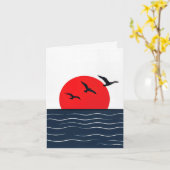 Mouettes sur carte avec soleil rouge dans l'océan (Fleur jaune)