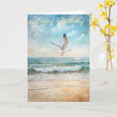 Mouettes volant sur une carte d'anniversaire de pl (Fleur jaune)