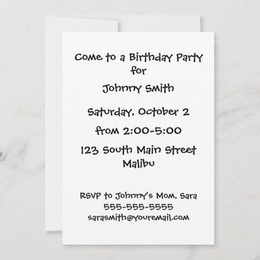 Mouffette à une invitation d'anniversaire de (Dos)