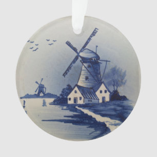 Moulin à vent bleu blanc Delft antique