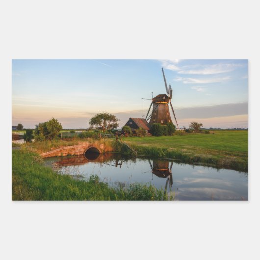 Moulin à vent en Hollande rurale autocollant recta (Devant)