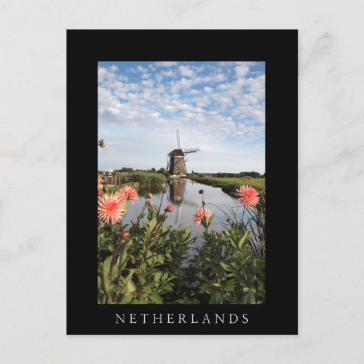 Moulin à vent et fleurs, Holland carte noire verti (Devant)