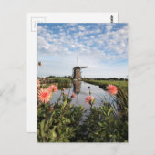 Moulin à vent, fleurs en Hollande carte postale ve (Devant / Derrière)
