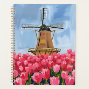 Moulin à vent hollandais   Champ de fleurs de tuli