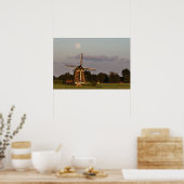 Moulin à vent sous une pleine lune affiche horizon (Cuisine)