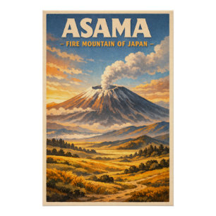 Mount Asama, Japan, in een klassieke retro-reissti Perfect Poster