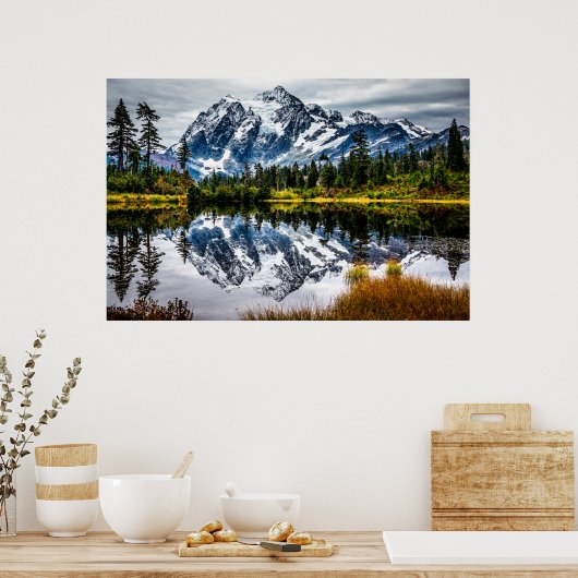 Mount Baker gereflecteerd Poster (Keuken)