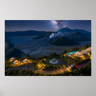 Mount Bromo Lucht Nacht Vulkan Luxe Wanddecoratie Poster