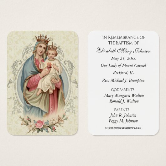 Mount Carmel Baptism Christening Remembrance Kaart (Voorkant /achterkant)