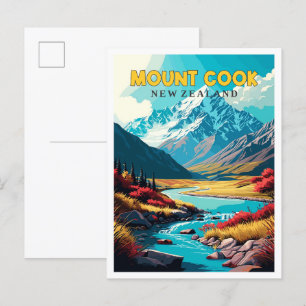 Mount Cook Nieuw-Zeeland vintage reisillustratie Briefkaart