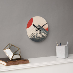 Mount Damavand Minimalistische Wandkunst – Rode Zo Ronde Klok