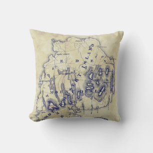 Mount Desert Island MN Map Blue Tea Stain Kussen