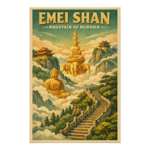 Mount Emei (Emei Shan), China, in klassieke retro- Perfect Poster