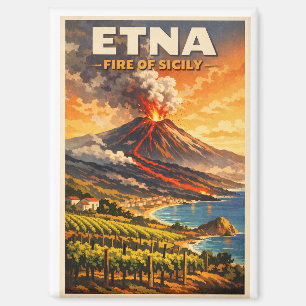 Mount Etna, Italië, in een klassieke retro-stijl Magneet